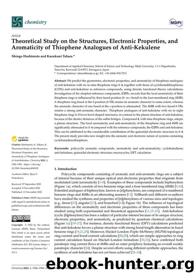 Theoretical Study on the Structures, Electronic Properties, and Aromaticity of Thiophene Analogues of Anti-Kekulene by Shingo Hashimoto & Kazukuni Tahara