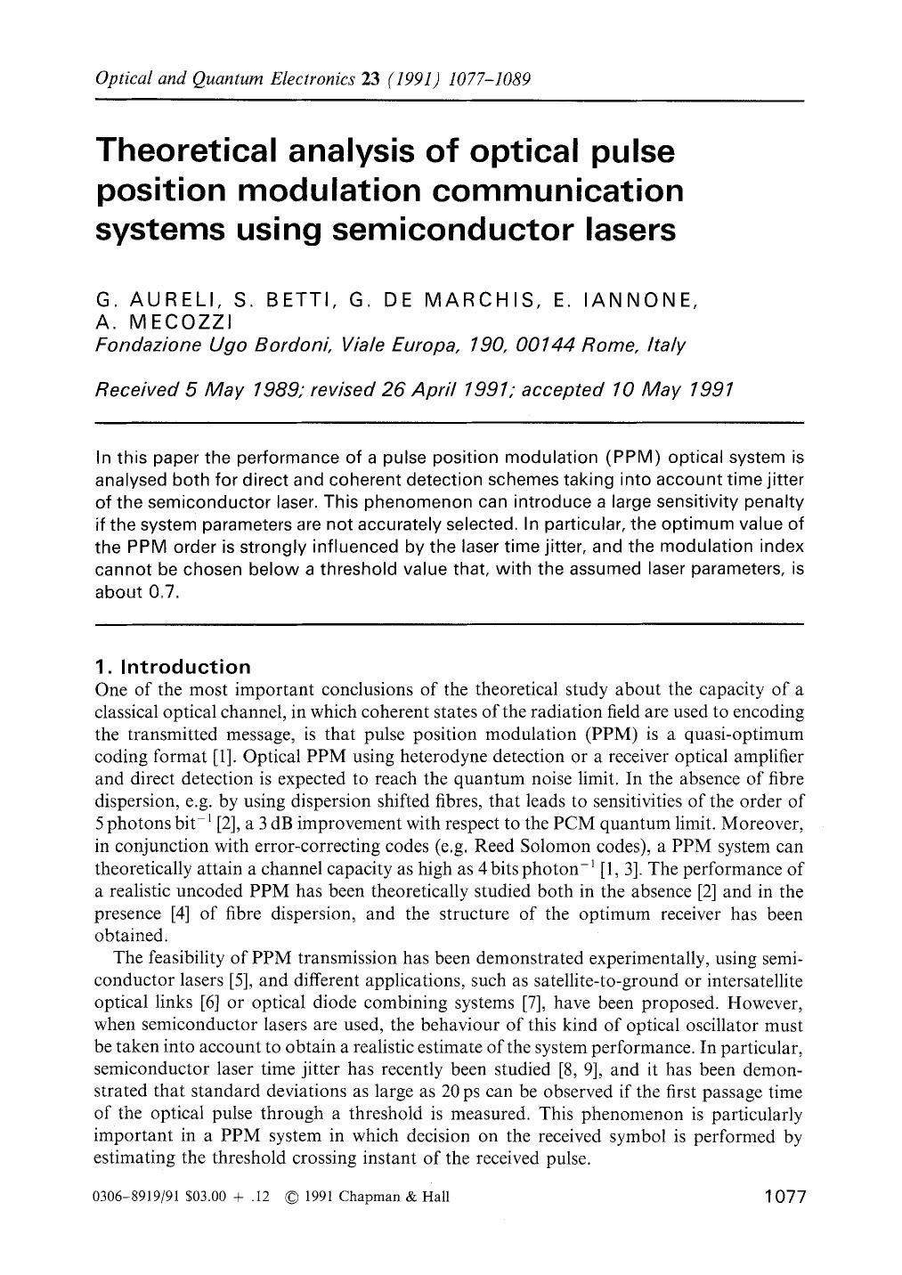 Theoretical analysis of optical pulse position modulation communication systems using semiconductor lasers by Unknown