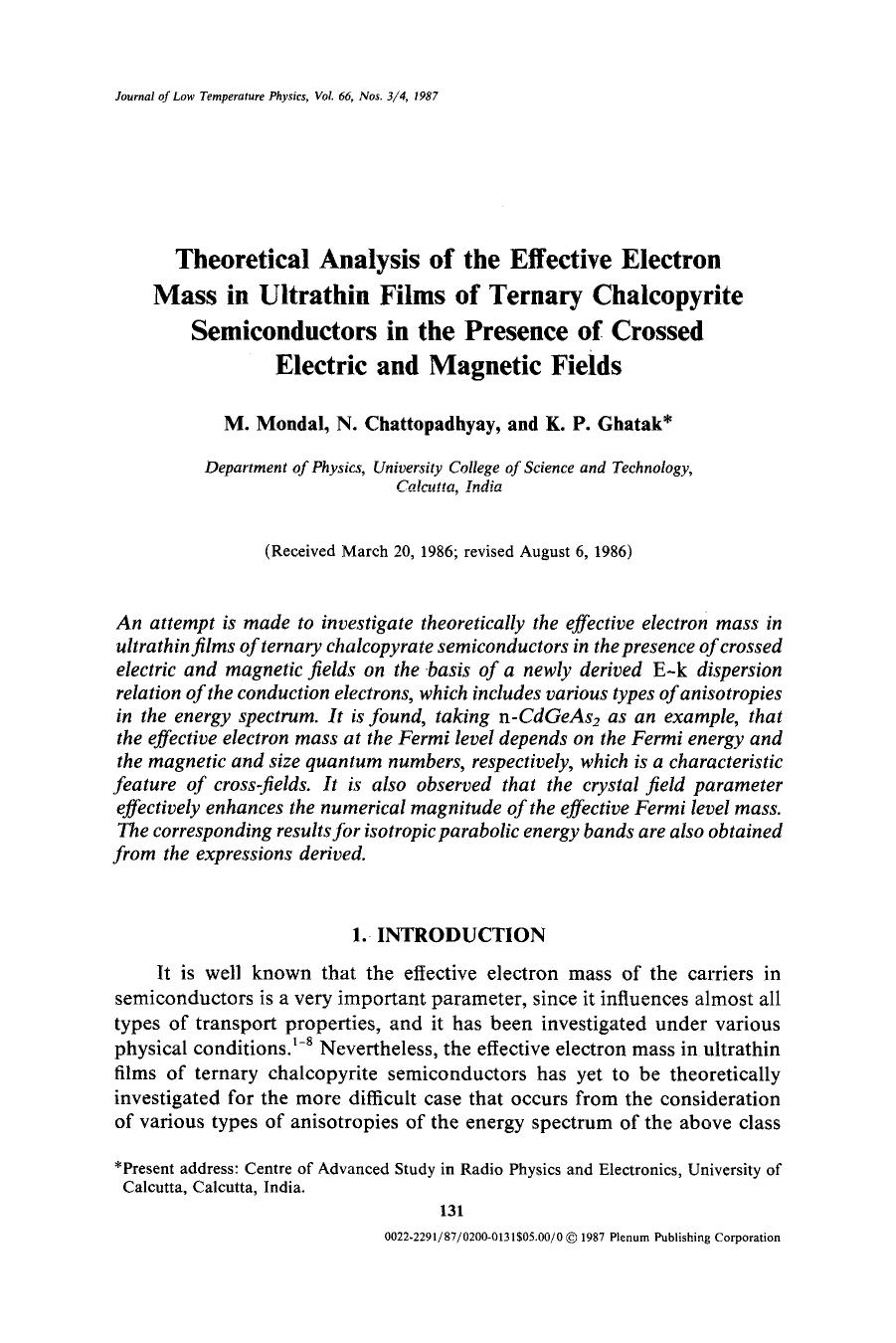 Theoretical analysis of the effective electron mass in ultrathin films of ternary chalcopyrite semiconductors in the presence of crossed electric and magnetic fields by Unknown