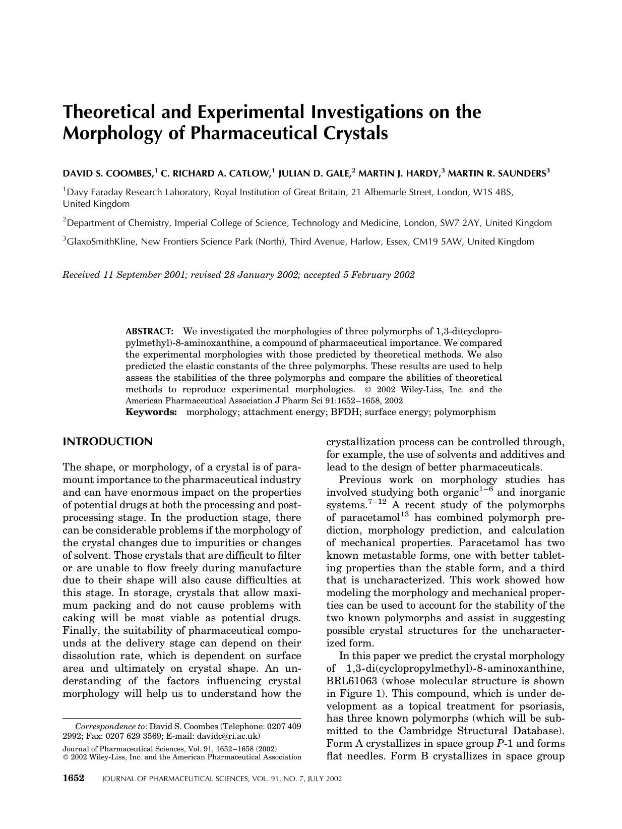 Theoretical and experimental investigations on the morphology of pharmaceutical crystals by Unknown