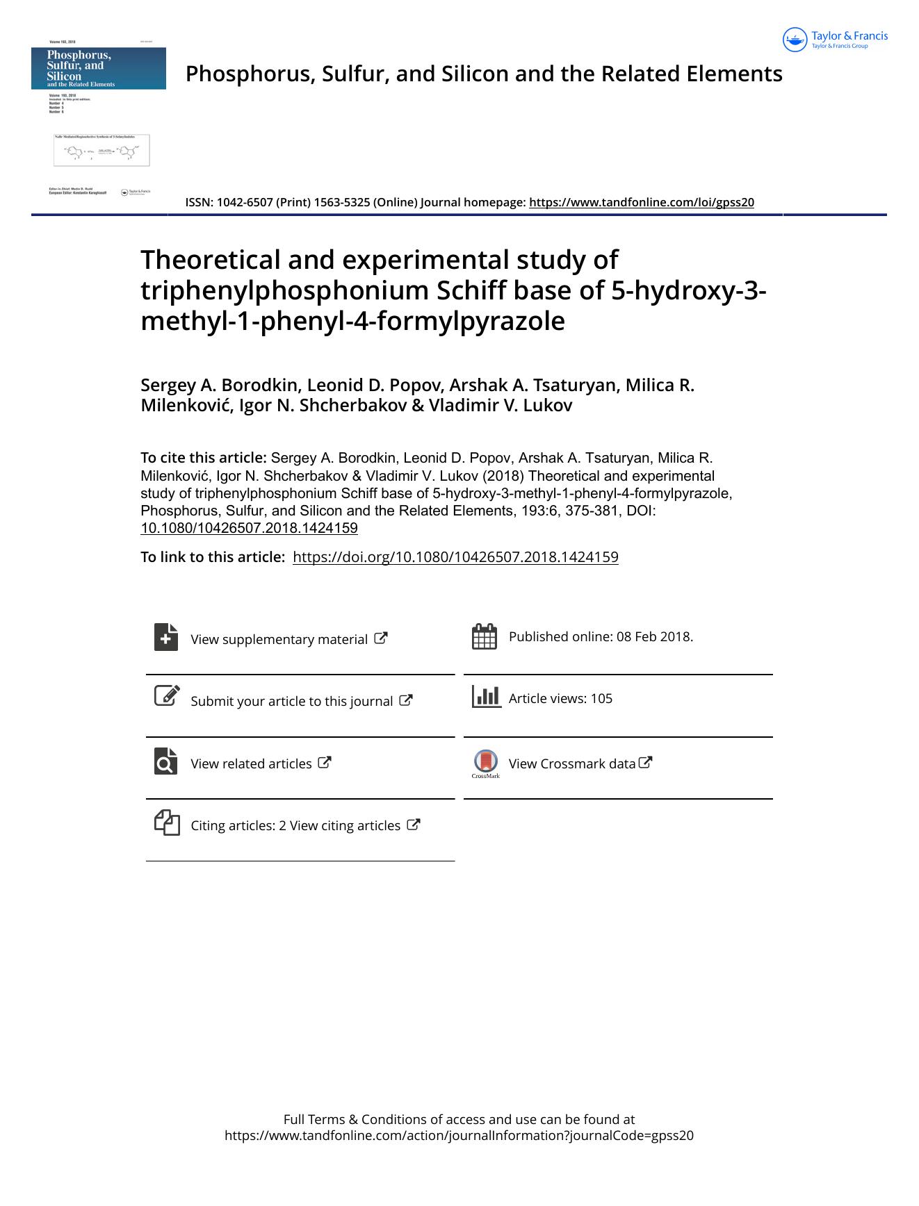 Theoretical and experimental study of triphenylphosphonium Schiff base of 5-hydroxy-3-methyl-1-phenyl-4-formylpyrazole by unknow