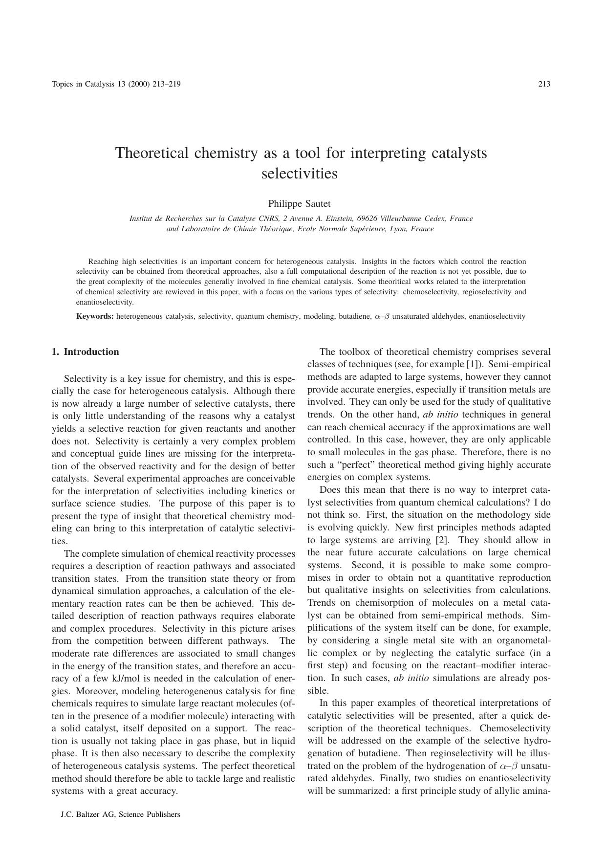 Theoretical chemistry as a tool for interpreting catalysts selectivities by Unknown