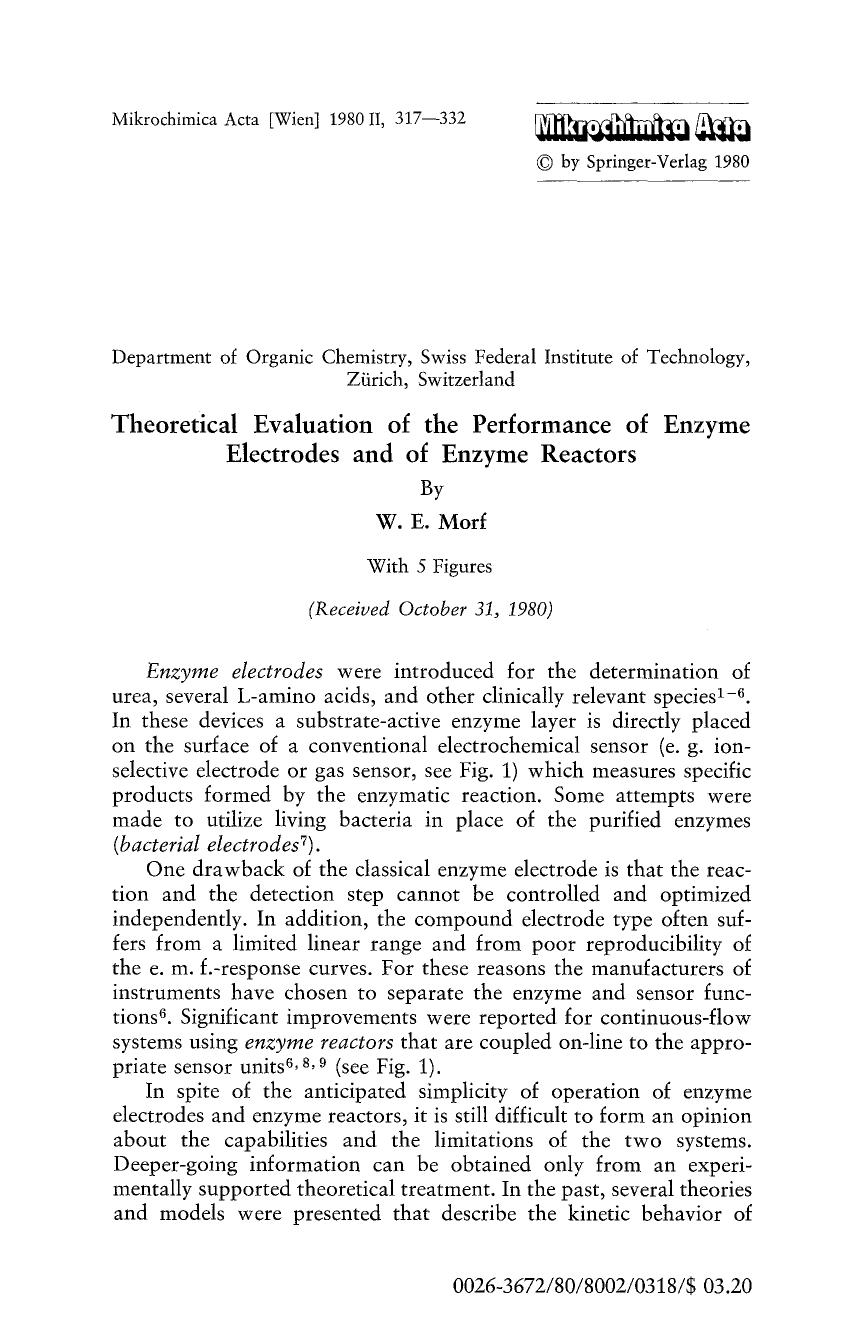 Theoretical evaluation of the performance of enzyme electrodes and of enzyme reactors by Unknown