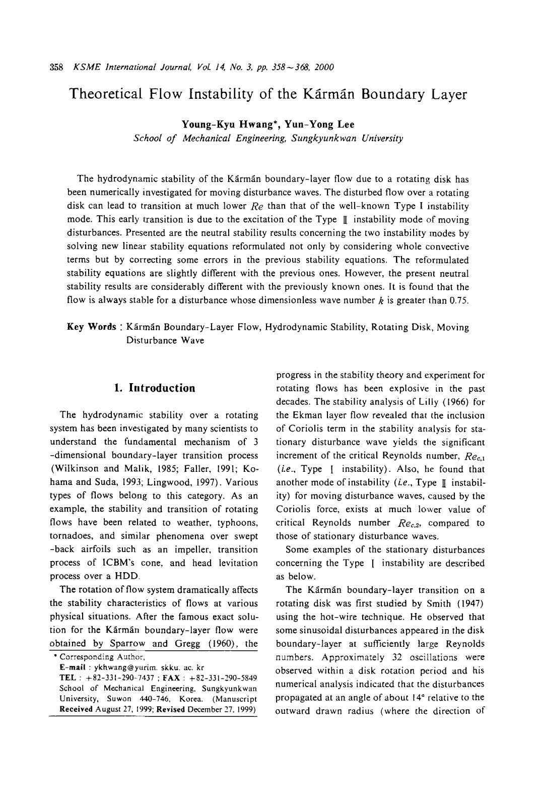 Theoretical flow instability of the K&#x00E1;rm&#x00E1;n boundary layer by Unknown