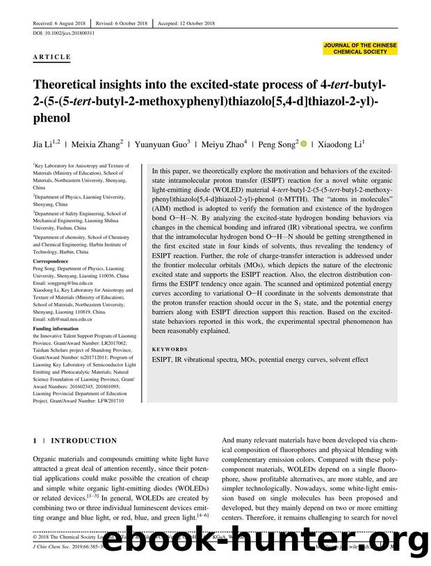 Theoretical insights into the excited state process of 4-tert-butyl-2-(5-(5-tert-butyl-2-methoxyphenyl)thiazolo[5,4-d]thiazol-2-yl)-phenol by Unknown