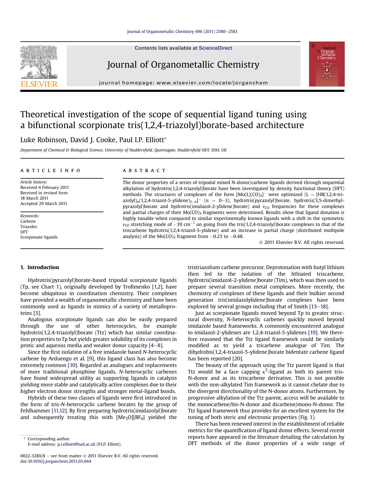 Theoretical investigation of the scope of sequential ligand tuning using a bifunctional scorpionate tris(1,2,4-triazolyl)borate-based architecture by Luke Robinson & David J. Cooke & Paul I.P. Elliott