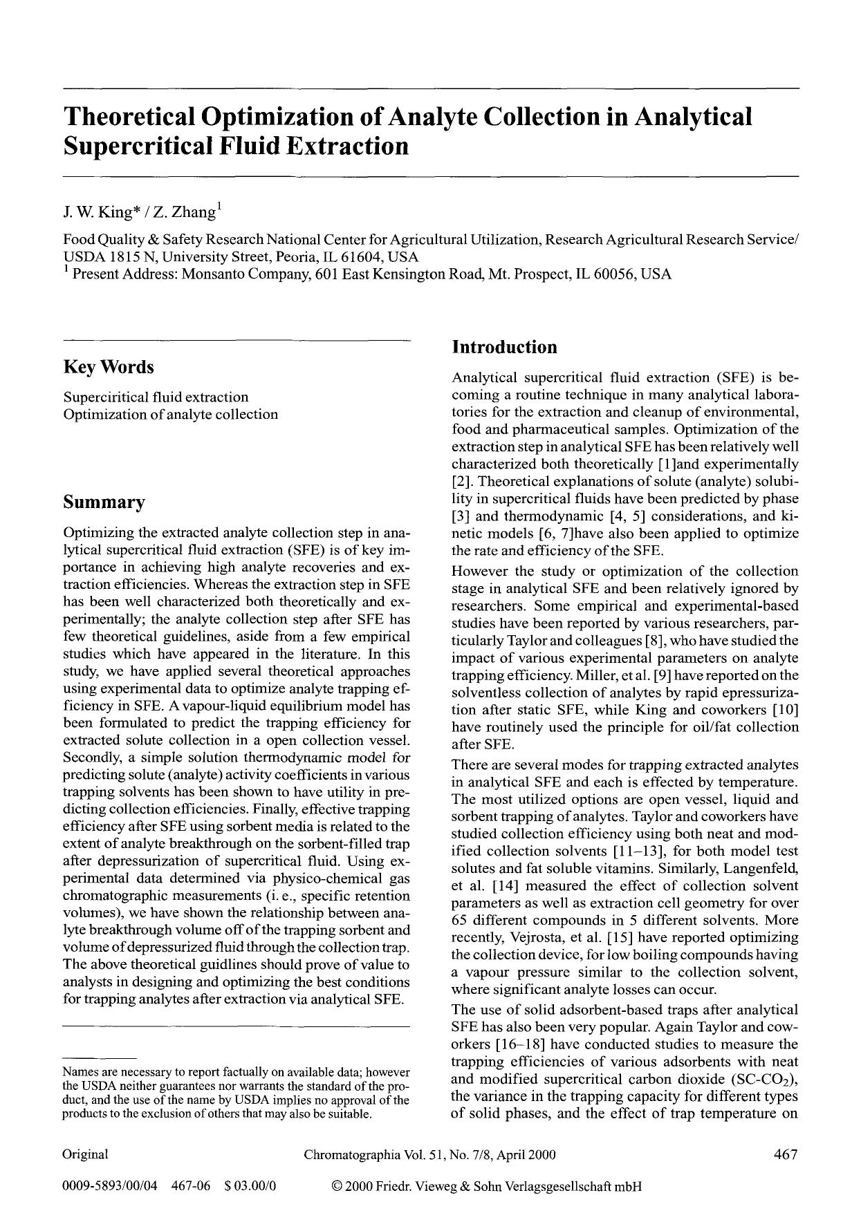 Theoretical optimization of analyte collection in analytical supercritical fluid extraction by Unknown
