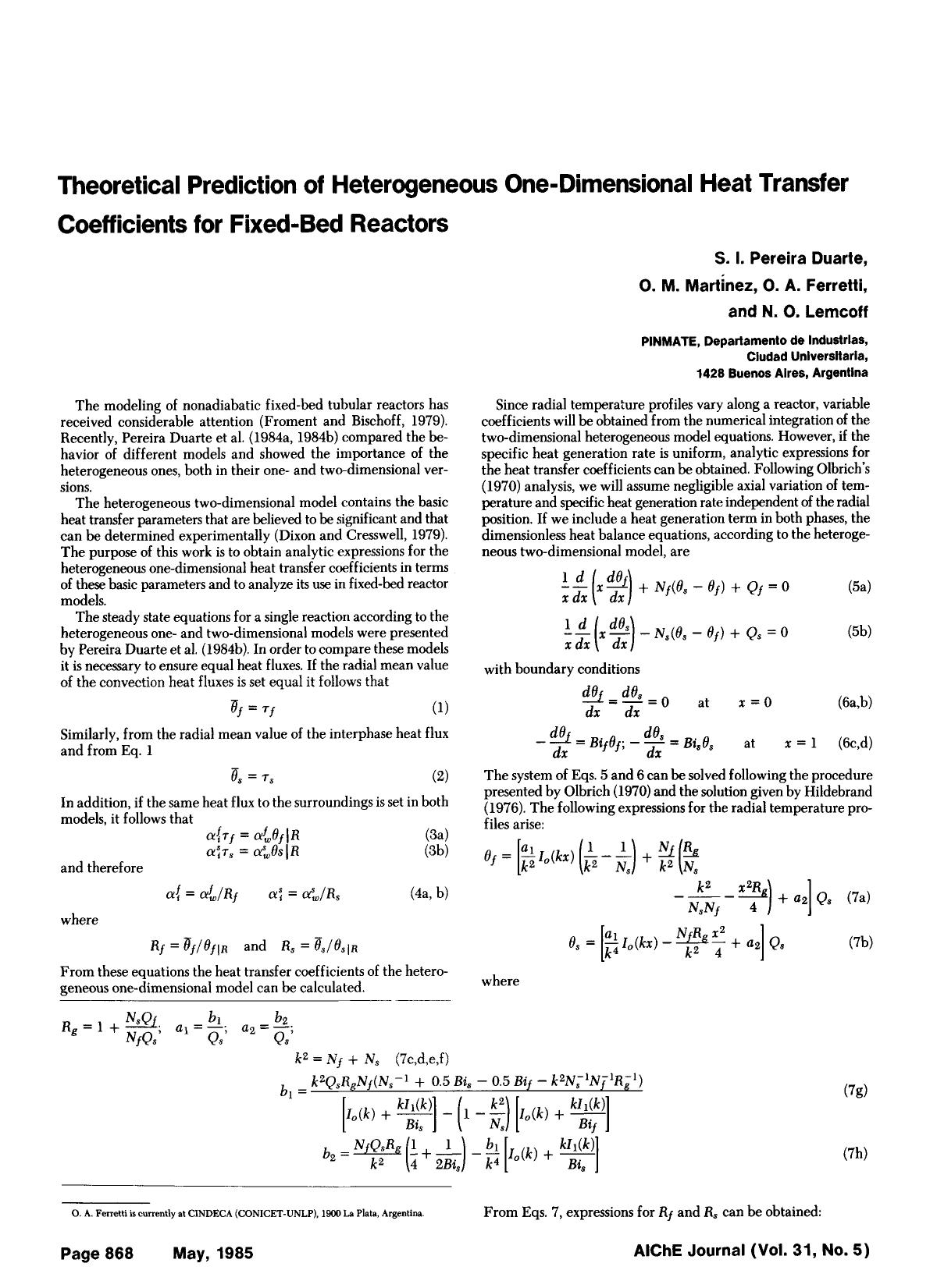 Theoretical prediction of heterogeneous one-dimensional heat transfer coefficients for fixed-bed reactors by Unknown