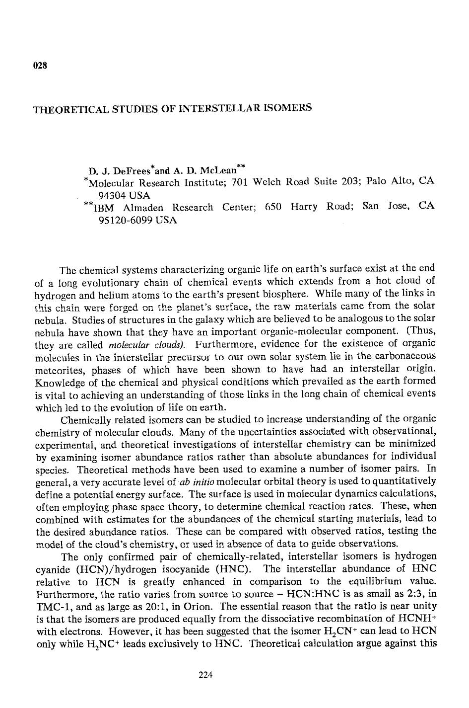 Theoretical studies of interstellar isomers by Unknown