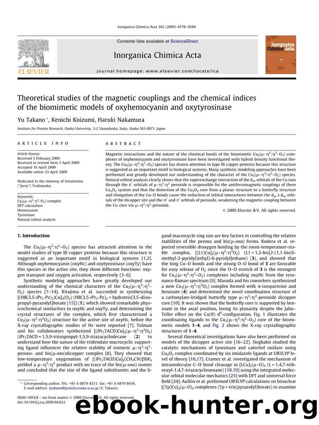 Theoretical studies of the magnetic couplings and the chemical indices of the biomimetic models of oxyhemocyanin and oxytyrosinase by Yu Takano; Kenichi Koizumi; Haruki Nakamura