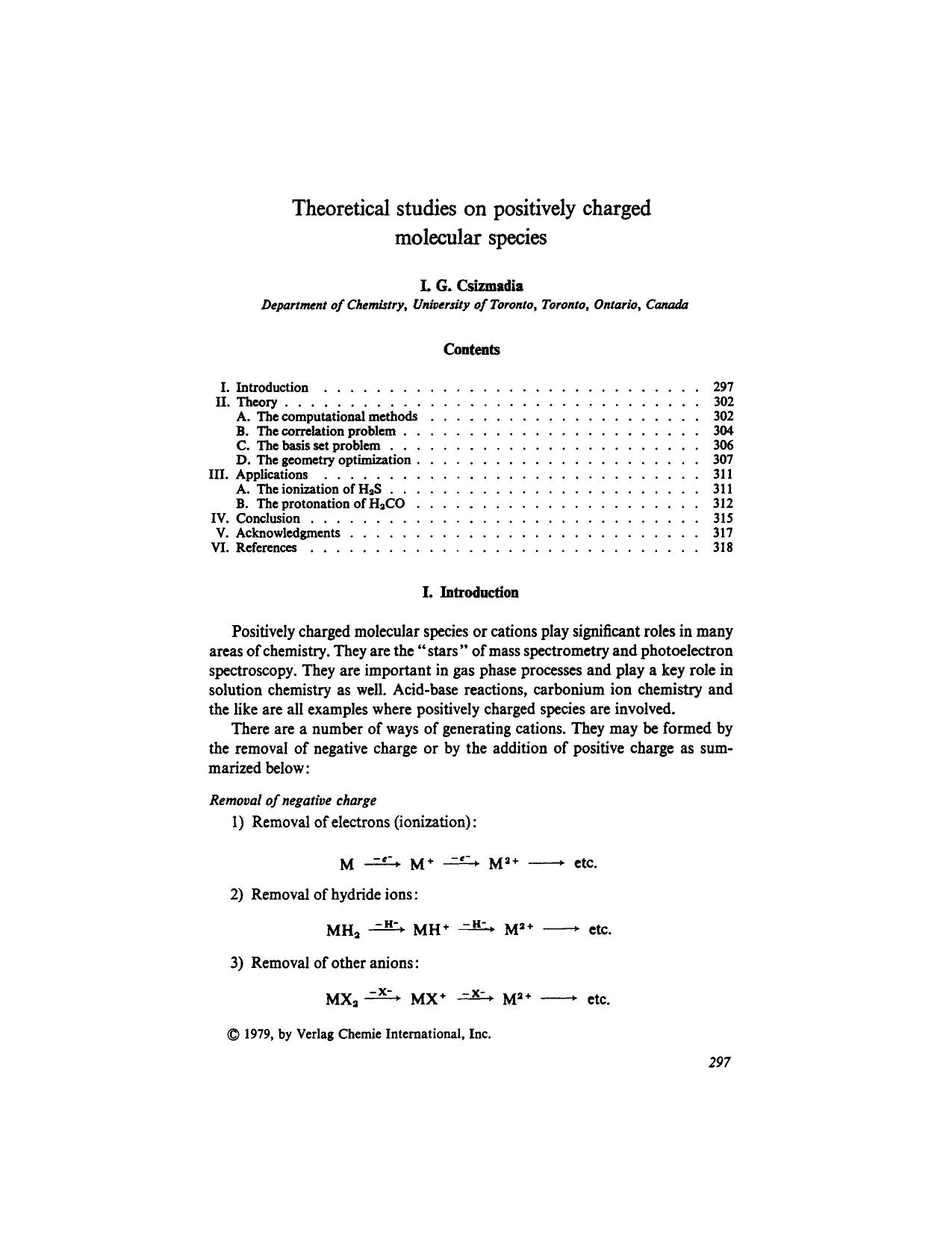 Theoretical studies on positively charged molecular species by Unknown