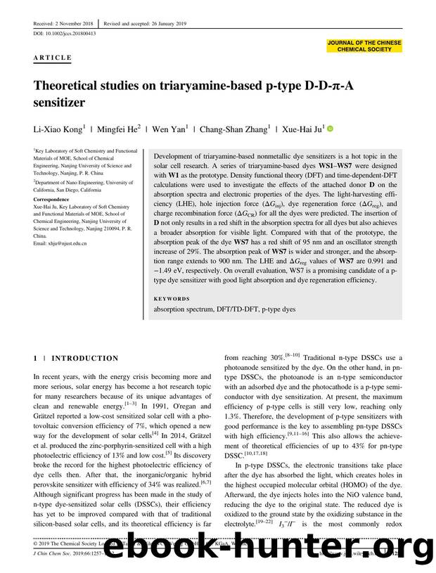 Theoretical studies on triaryamine-based p-type D-D-Ï-A sensitizer by Unknown
