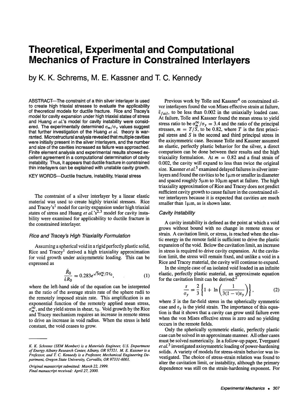 Theoretical, experimental and computational mechanics of fracture in constrained interlayers by Unknown