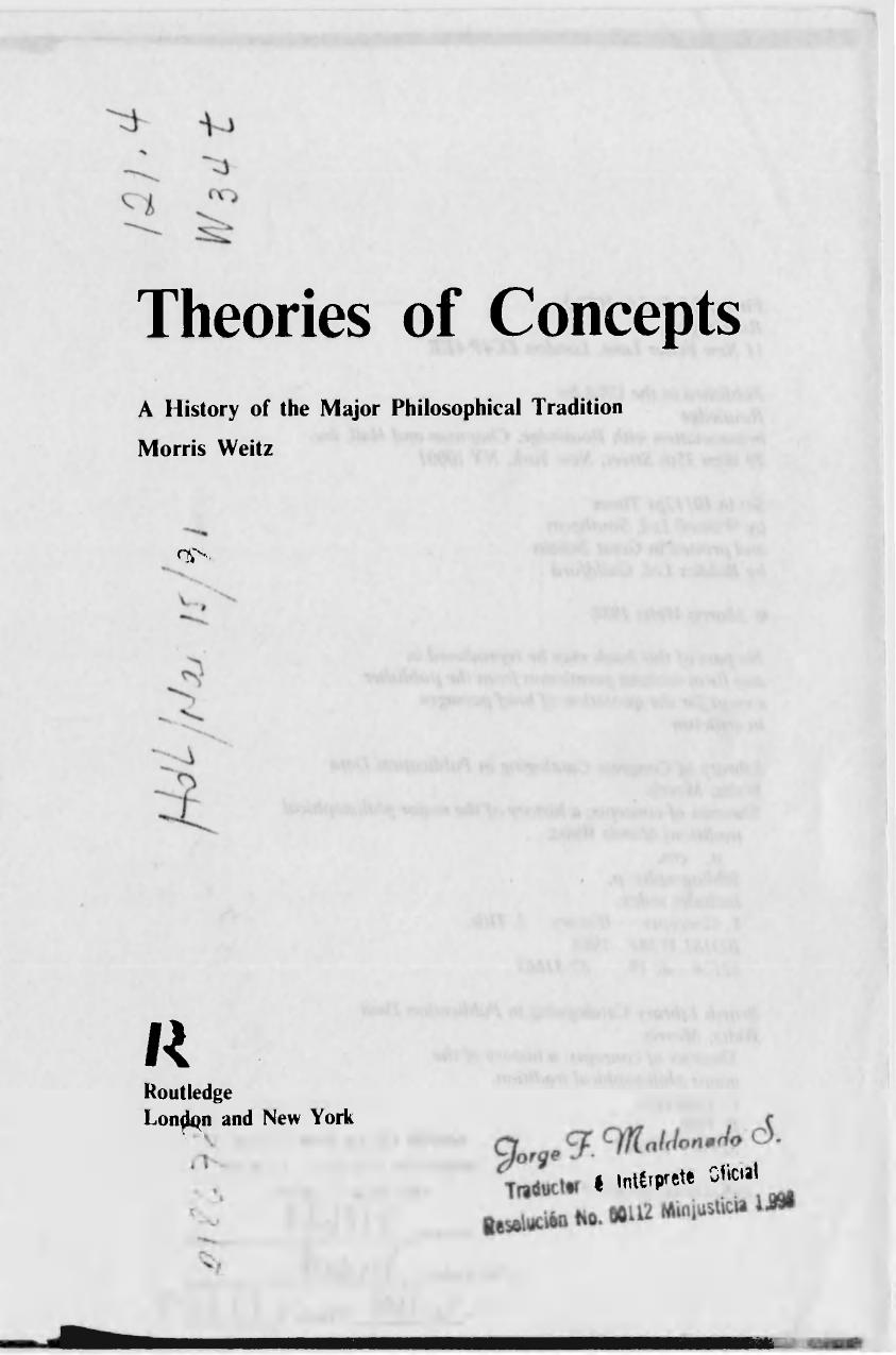 Theories of Concepts: A History of the Major Philosophical Traditions by Morris Weitz
