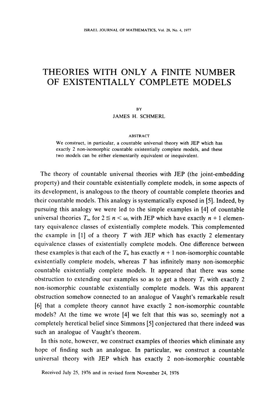 Theories with only a finite number of existentially complete models by Unknown