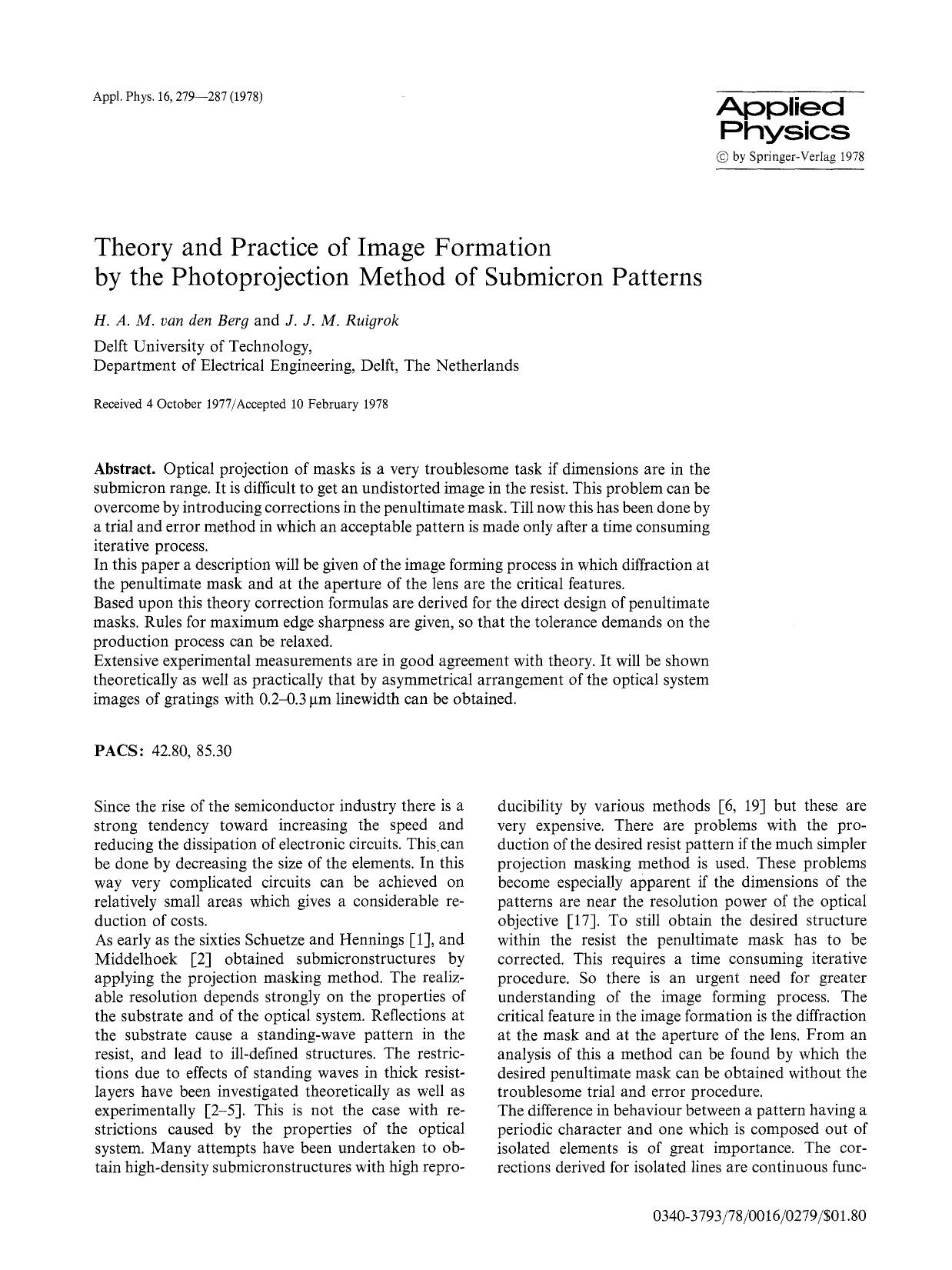 Theory and practice of image formation by the photoprojection method of submicron patterns by Unknown