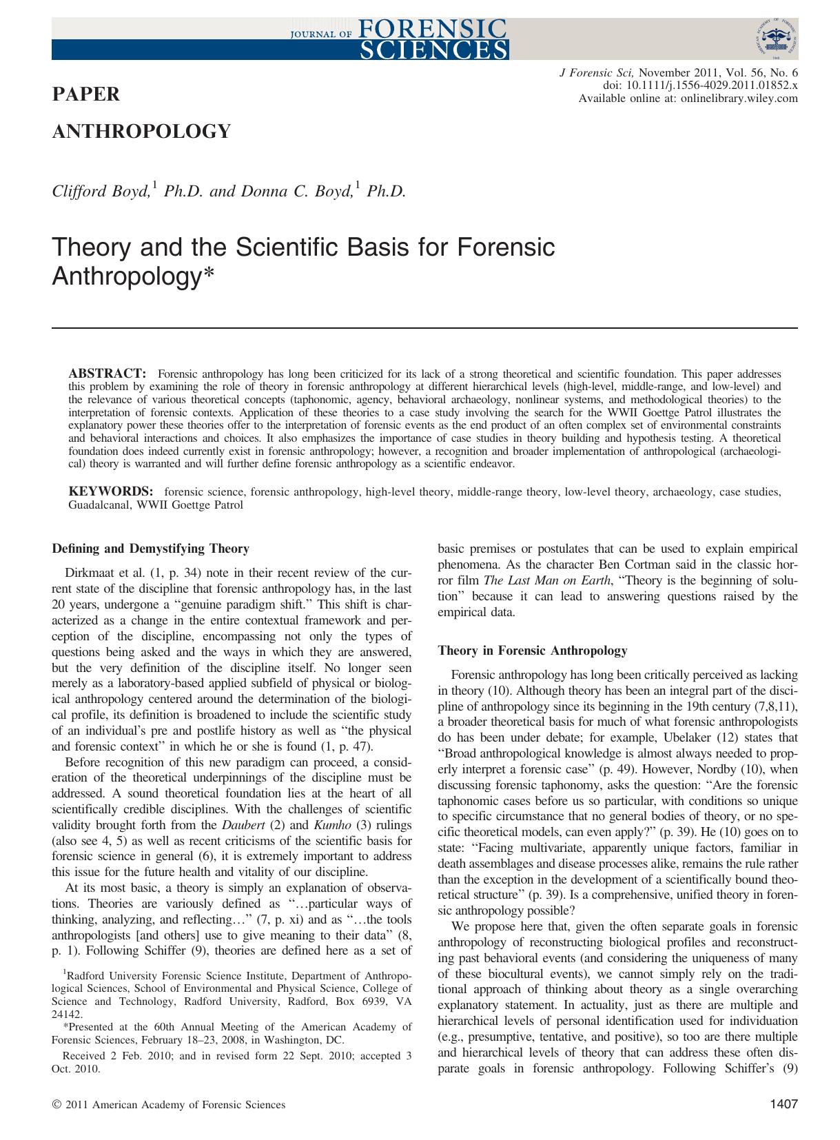 Theory and the Scientific Basis for Forensic Anthropology by Unknown