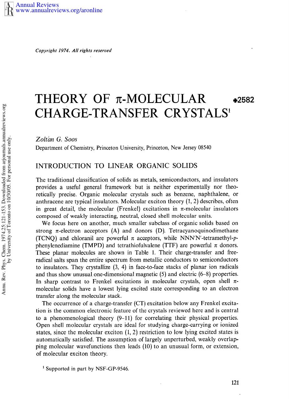 Theory of -Molecular Charge-Transfer Crystals by Z G Soos