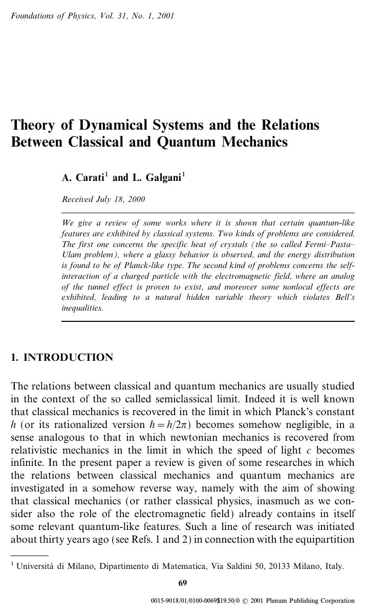 Theory of Dynamical Systems and the Relations Between Classical and Quantum Mechanics by Unknown