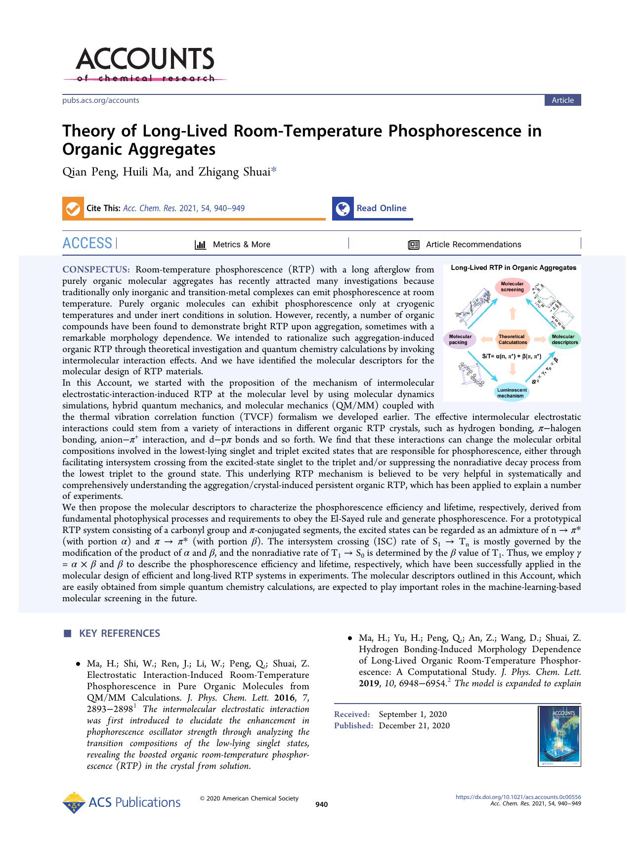 Theory of Long-Lived Room-Temperature Phosphorescence in Organic Aggregates by Qian Peng Huili Ma and Zhigang Shuai