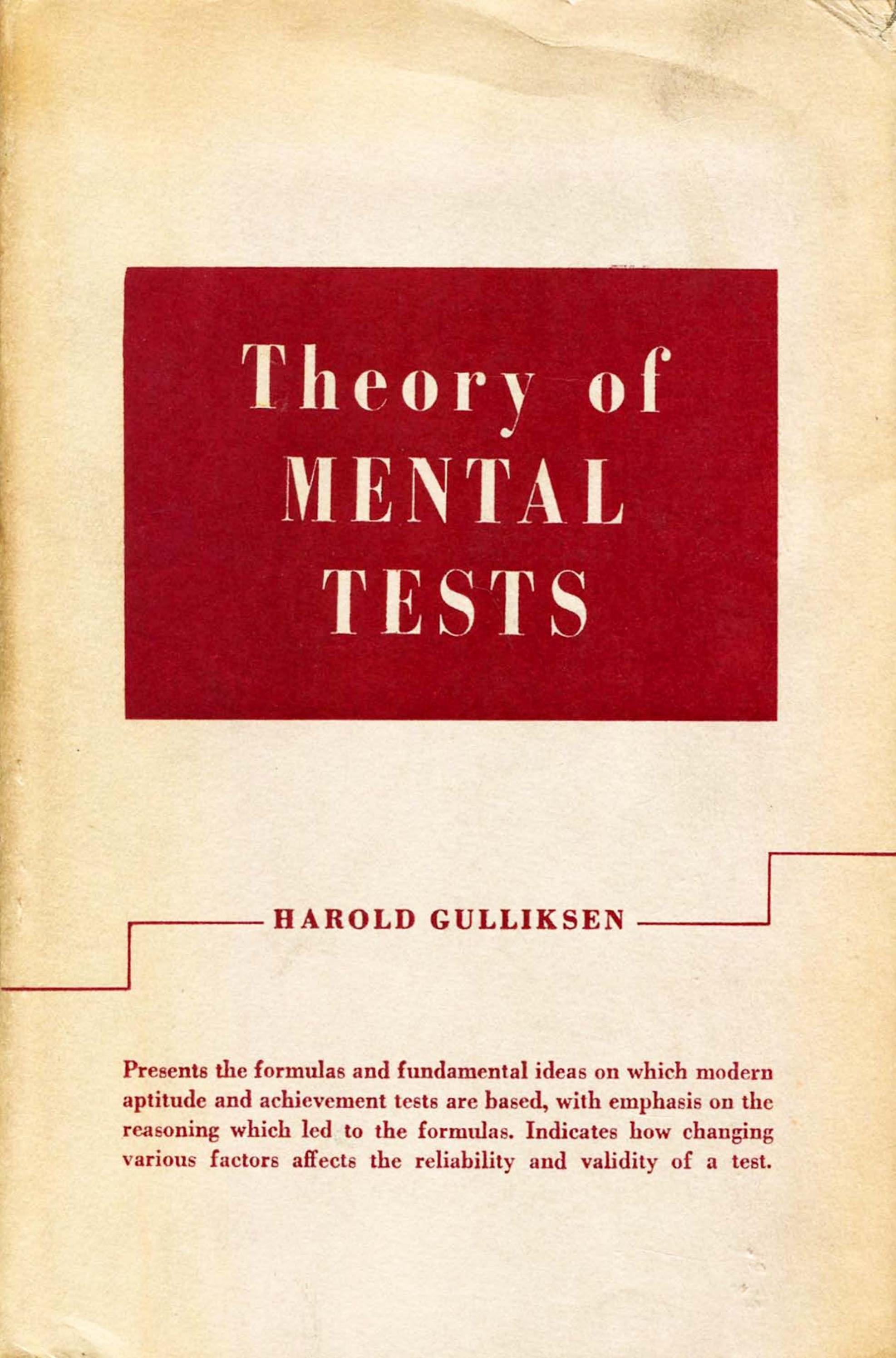 Theory of Mental Tests by Harold Gulliksen