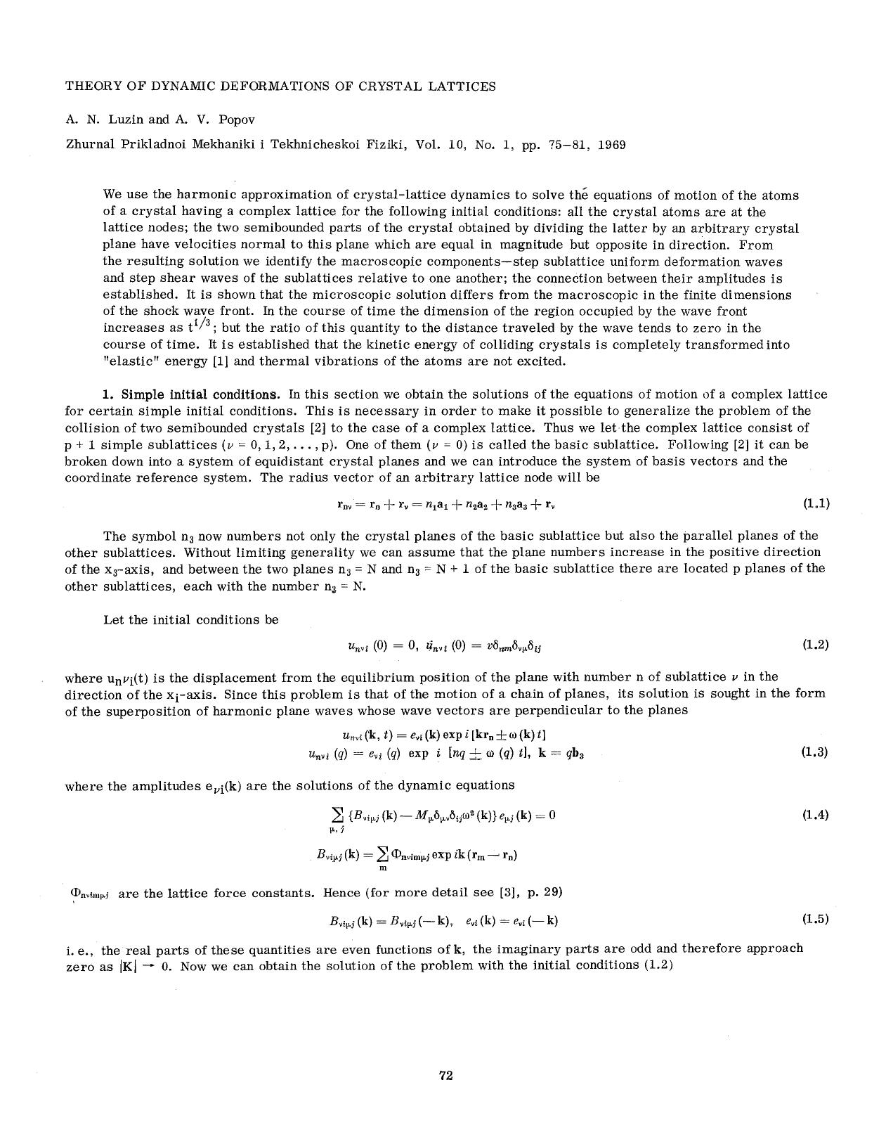 Theory of dynamic deformations of crystal lattices by Unknown