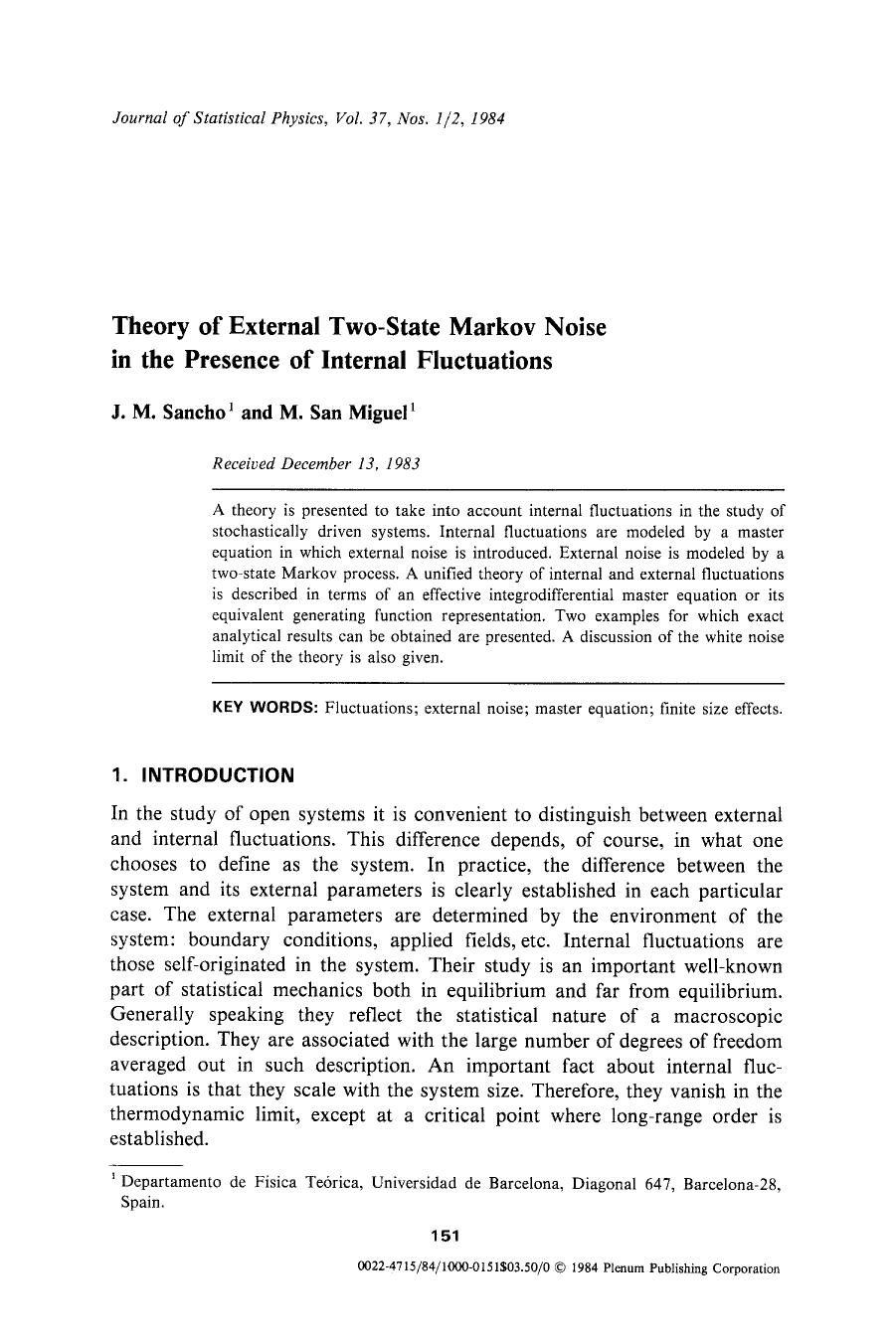Theory of external two-state Markov noise in the presence of internal fluctuations by Unknown