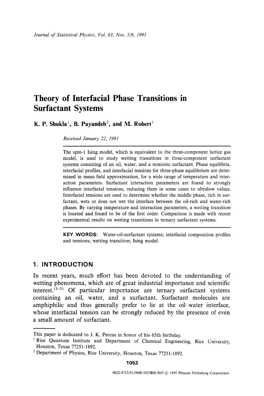 Theory of interfacial phase transitions in surfactant systems by Unknown