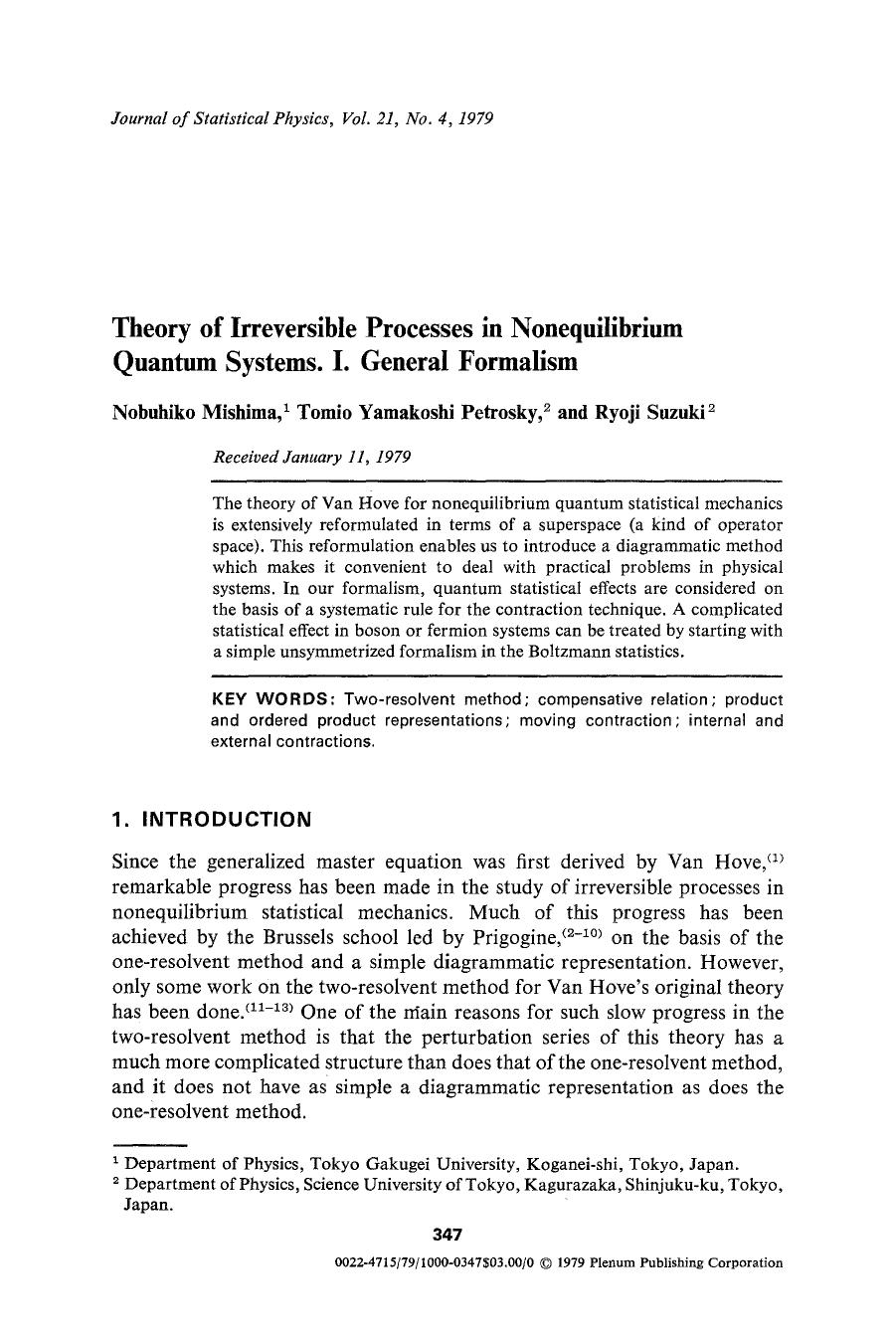Theory of irreversible processes in nonequilibrium quantum systems. I. General formalism by Unknown