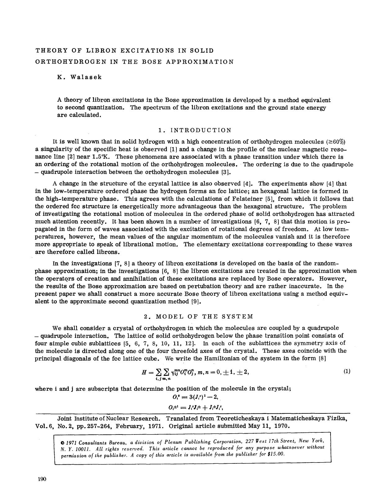 Theory of libron excitations in solid orthohydrogen in the Bose approximation by Unknown