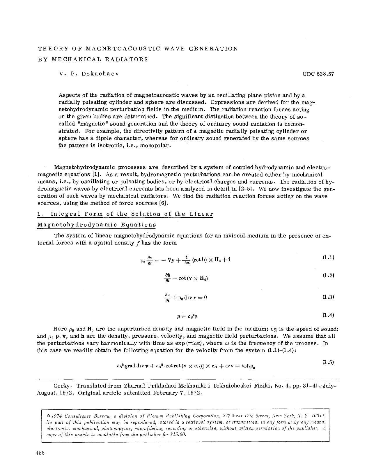 Theory of magnetoacoustic wave generation by mechanical radiators by Unknown
