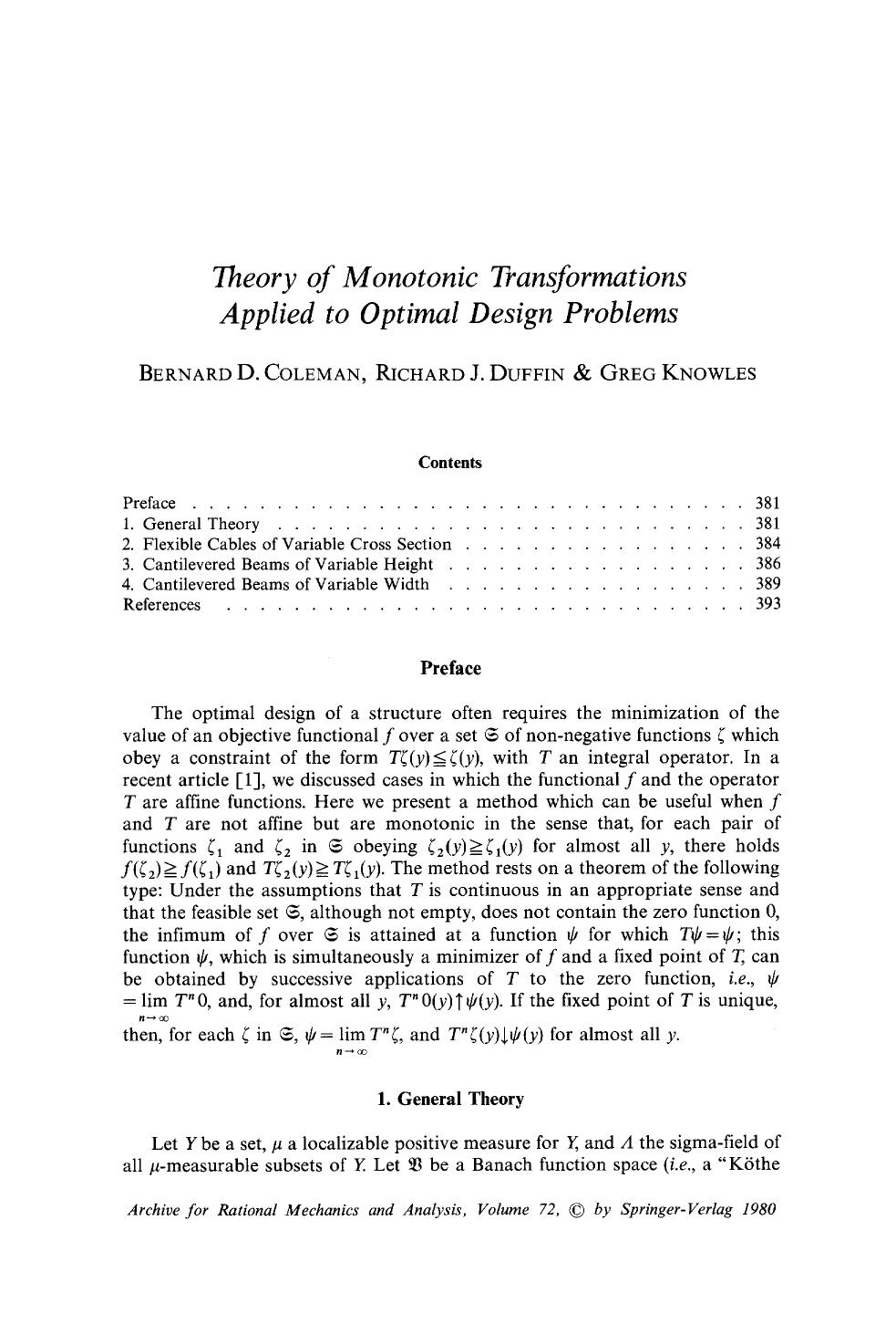 Theory of monotonic transformations applied to optimal design problems by Unknown