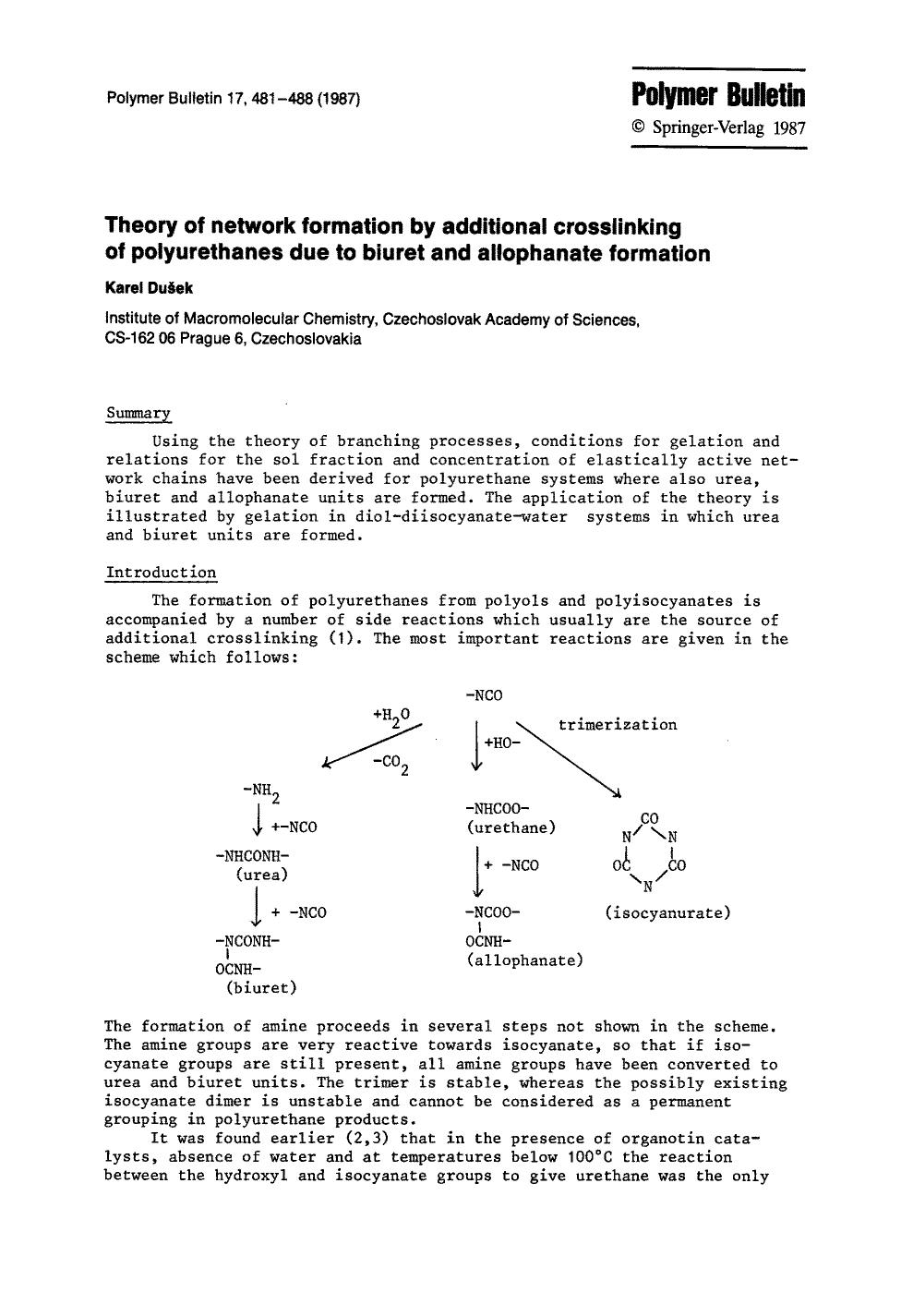 Theory of network formation by additional crosslinking of polyurethanes due to biuret and allophanate formation by Unknown