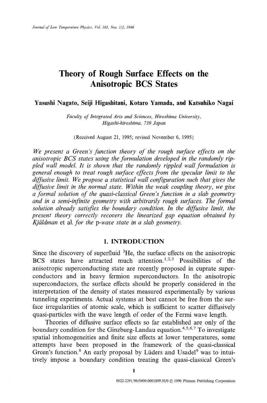 Theory of rough surface effects on the anisotropic BCS states by Unknown