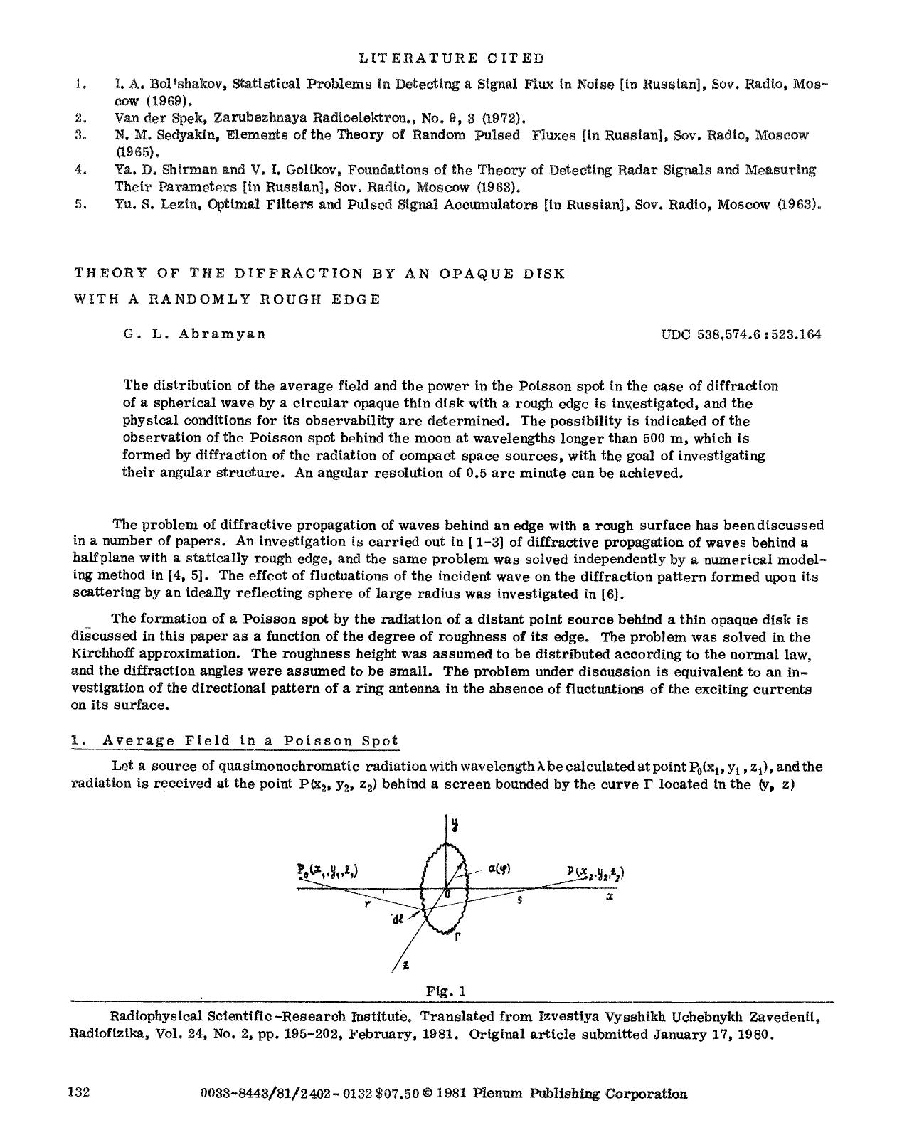 Theory of the diffraction by an opaque disk with a randomly rough edge by Unknown