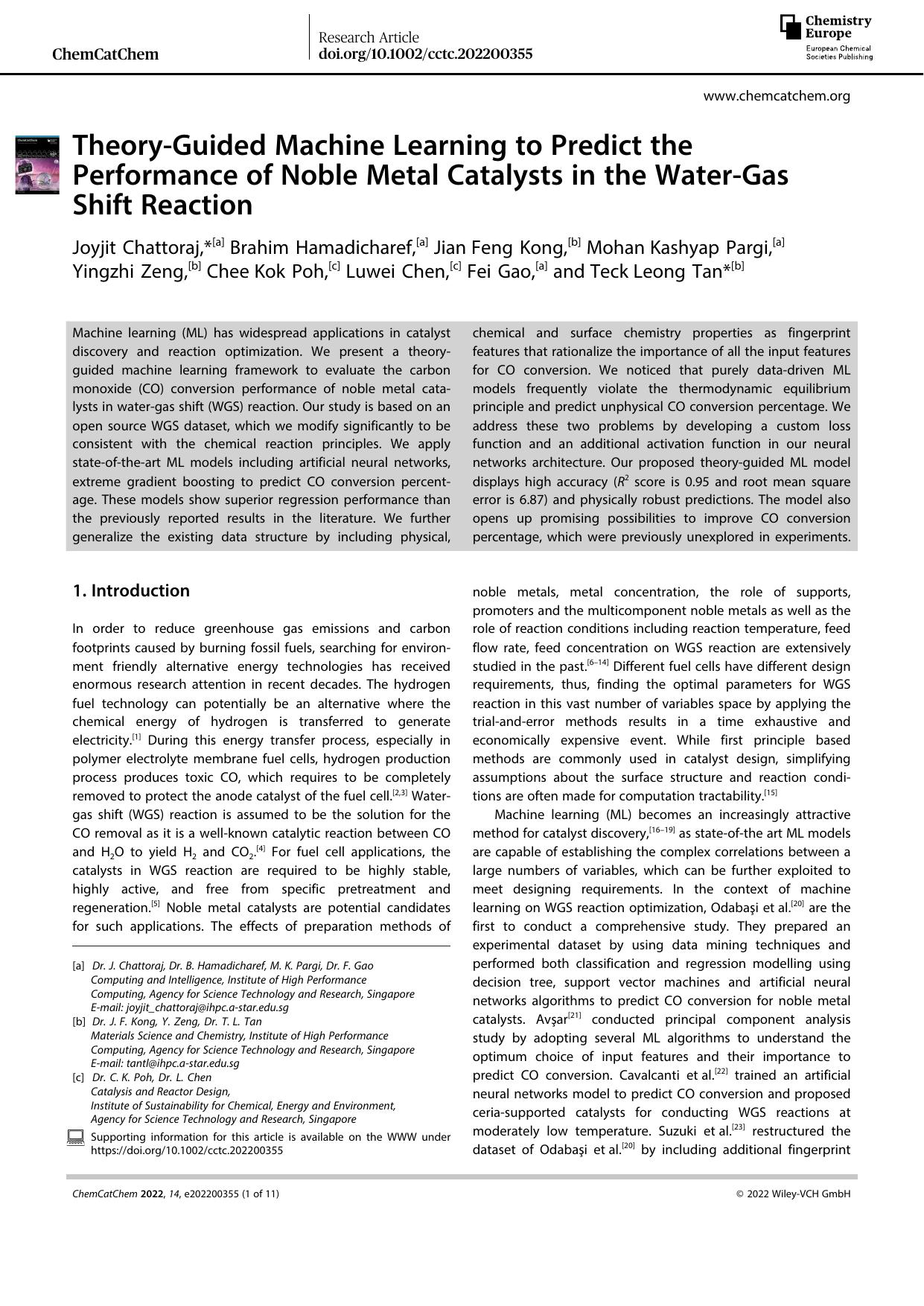 TheoryâGuided Machine Learning to Predict the Performance of Noble Metal Catalysts in the WaterâGas Shift Reaction by Unknown