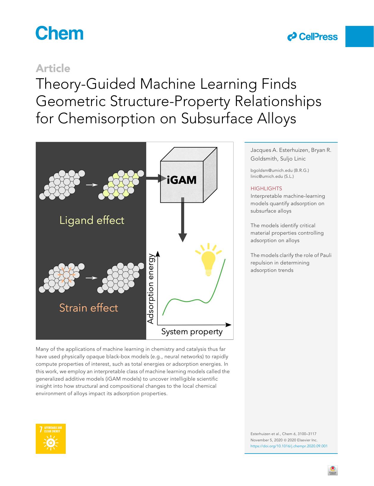 Theory-Guided Machine Learning Finds Geometric Structure-Property Relationships for Chemisorption on Subsurface Alloys by Jacques A. Esterhuizen & Bryan R. Goldsmith & Suljo Linic