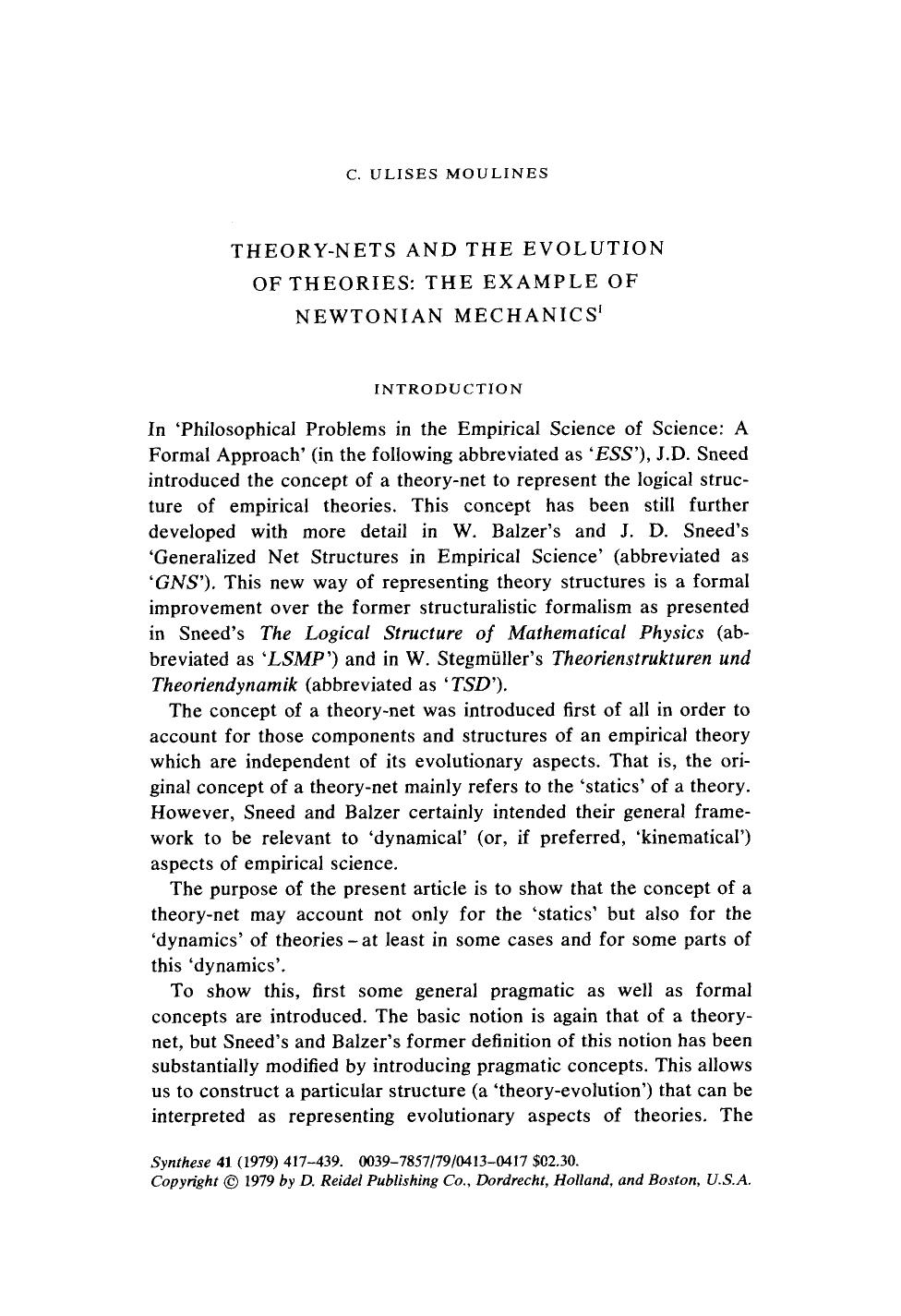 Theory-nets and the evolution of theories: The example of Newtonian mechanics by Unknown