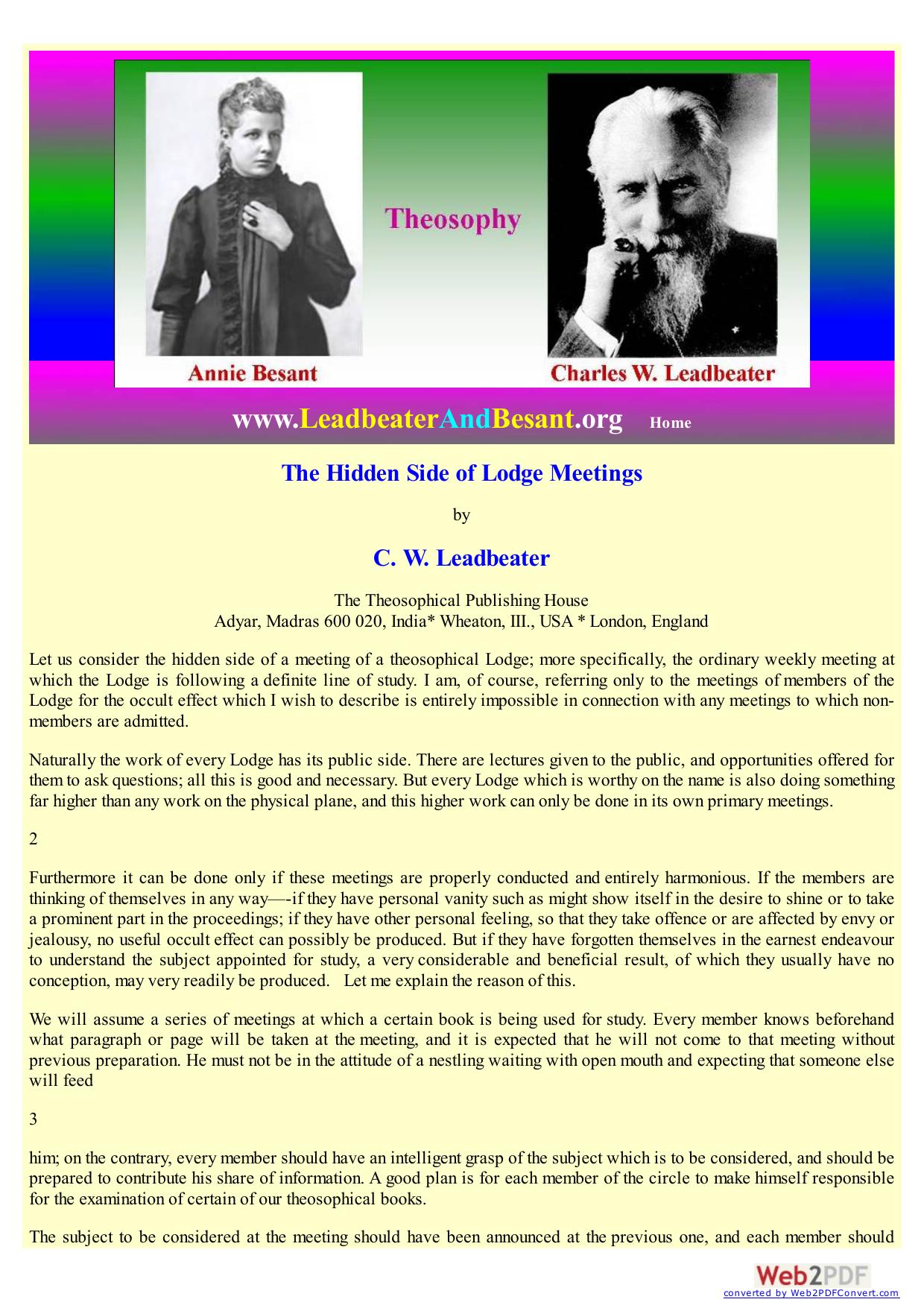 Theosophy : Hidden Side of Lodge Meetings by C.W. Leadbeater : AnandGholap.net by The Hidden Side Of Lodge Meetings