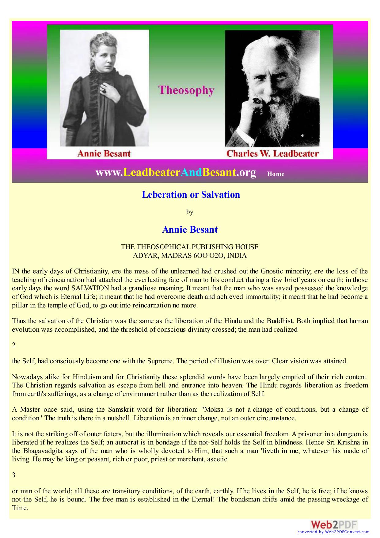 Theosophy : Liberation or Salvation by Annie Besant : AnandGholap.net by Liberation Or Salvation