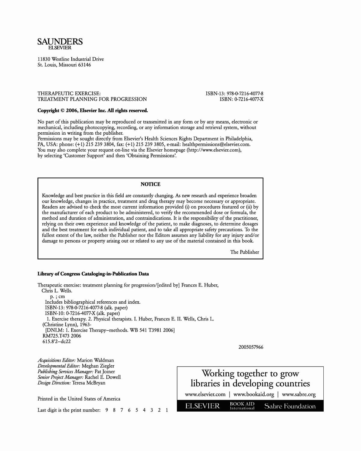 Therapeutic Exercise. Treatment Planning for Progression by Frances E. Huber EdD PT OCS and Chris L. Wells PhD PT CCS ATC (Eds.)