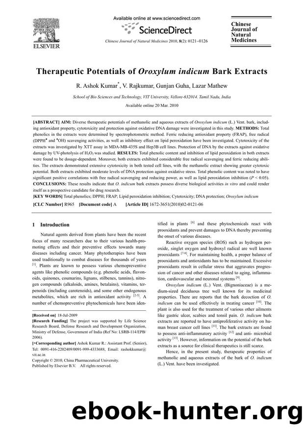 Therapeutic Potentials of Oroxylum indicum Bark Extracts by R. Ashok Kumar; V. Rajkumar; Gunjan Guha; Lazar Mathew