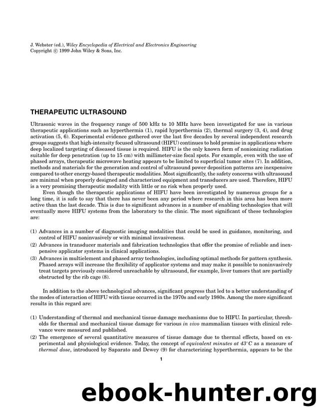 Therapeutic Ultrasound". In: Wiley Encyclopedia of Electrical and Electronics Engineering by Unknown