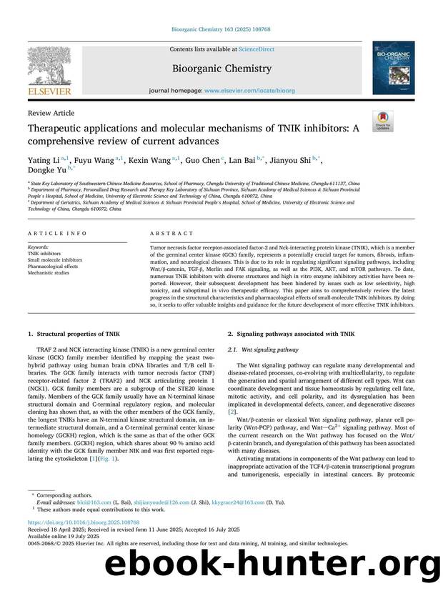 Therapeutic applications and molecular mechanisms of TNIK inhibitors: A comprehensive review of current advances by Yating Li & Fuyu Wang & Kexin Wang & Guo Chen & Lan Bai & Jianyou Shi & Dongke Yu