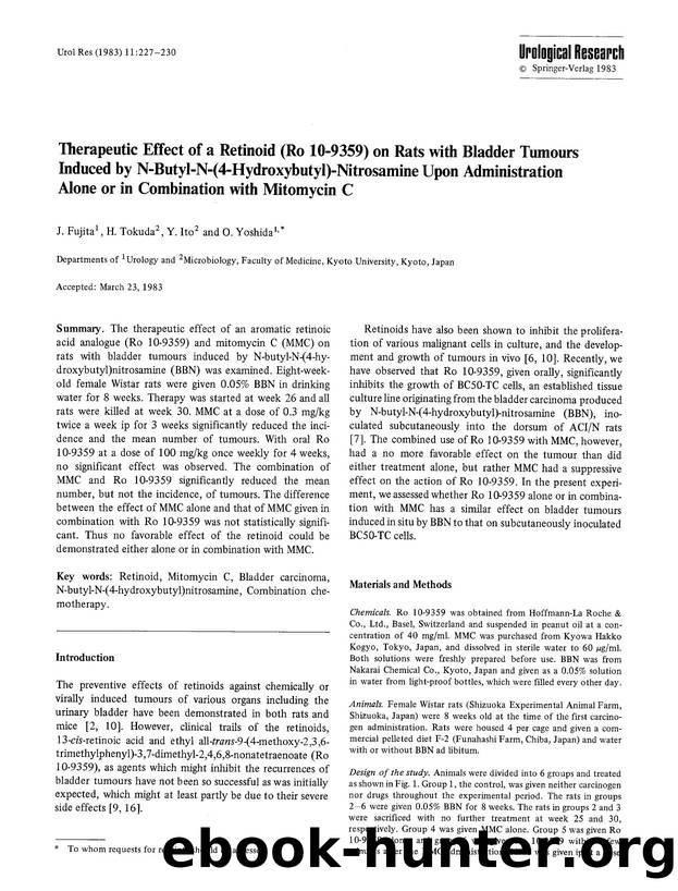 Therapeutic effect of a retinoid (Ro 10-9359) on rats with bladder tumours induced by N-butyl-N-(4-hydroxybutyl)-nitrosamine upon administration alone or in combination with mitomycin C by Unknown