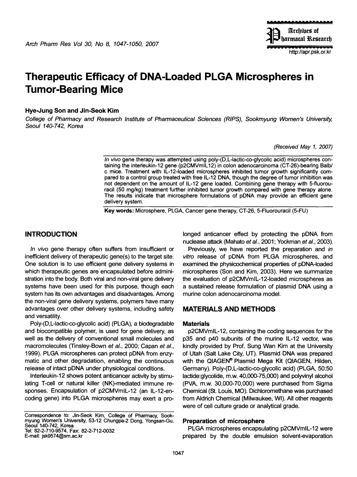 Therapeutic efficacy of DNA-Loaded PLGA microspheres in tumor-bearing mice by Unknown