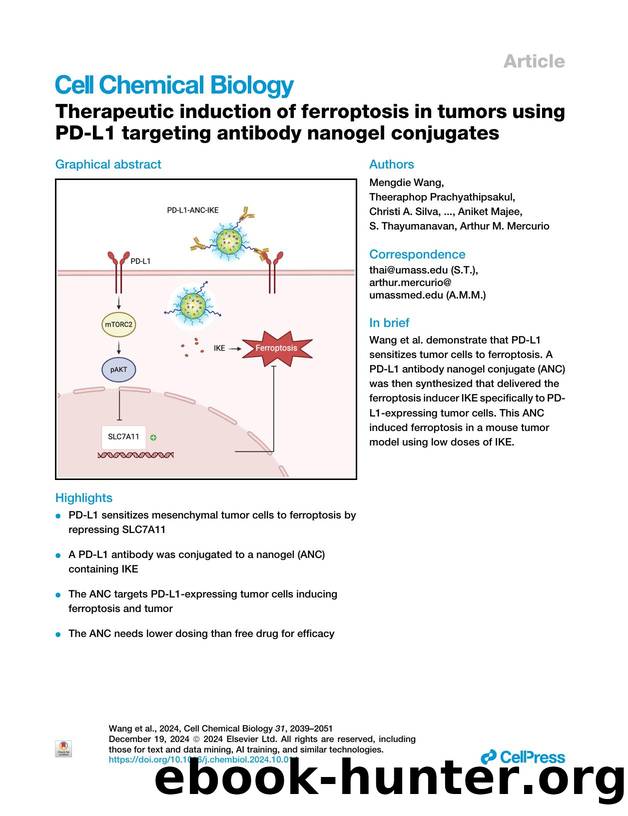 Therapeutic induction of ferroptosis in tumors using PD-L1 targeting antibody nanogel conjugates by unknow