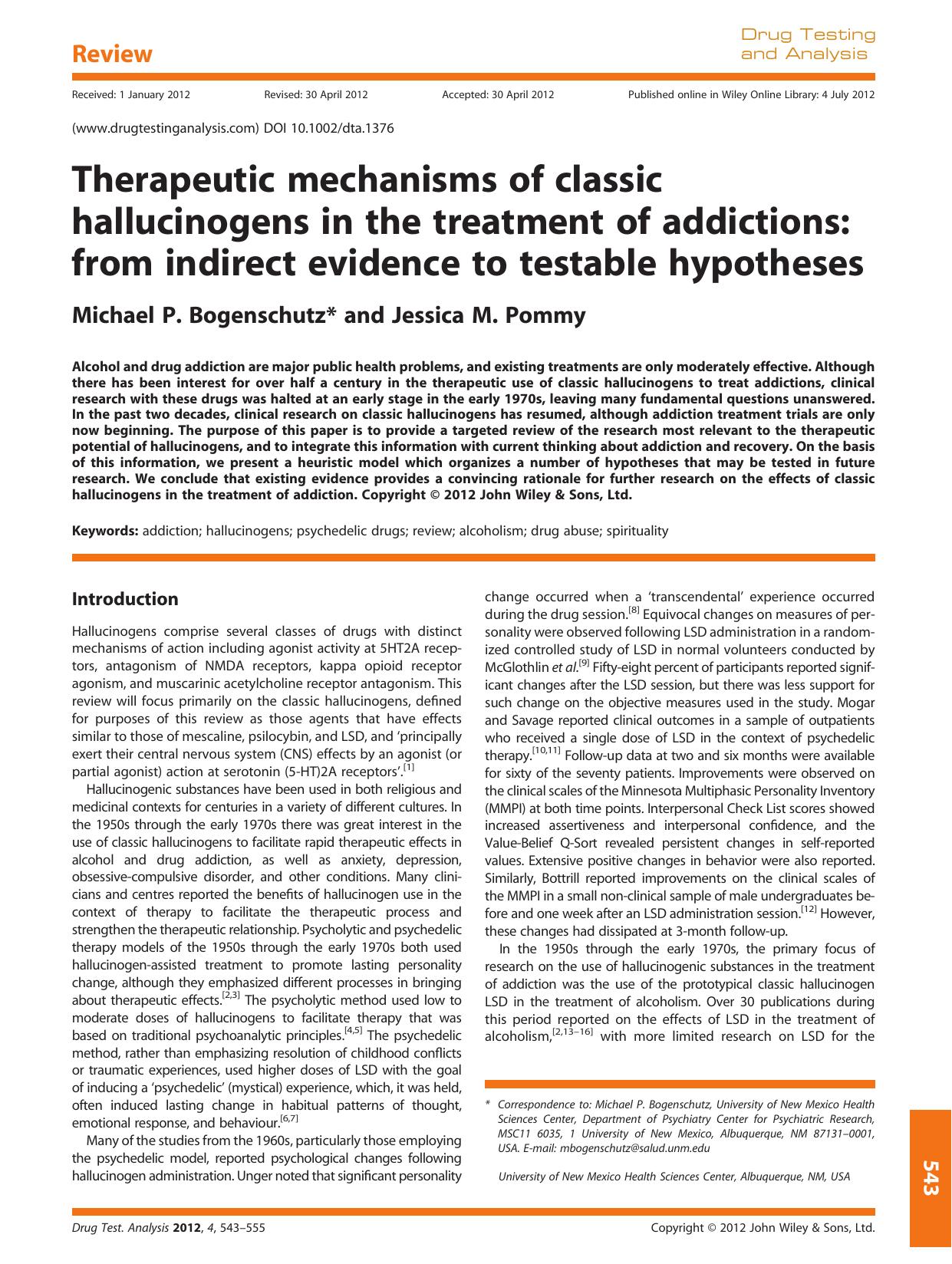 Therapeutic mechanisms of classic hallucinogens in the treatment of addictions: from indirect evidence to testable hypotheses by Unknown