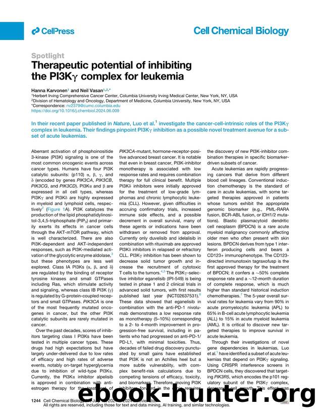 Therapeutic potential of inhibiting the PI3K&gamma; complex for leukemia by Hanna Karvonen & Neil Vasan