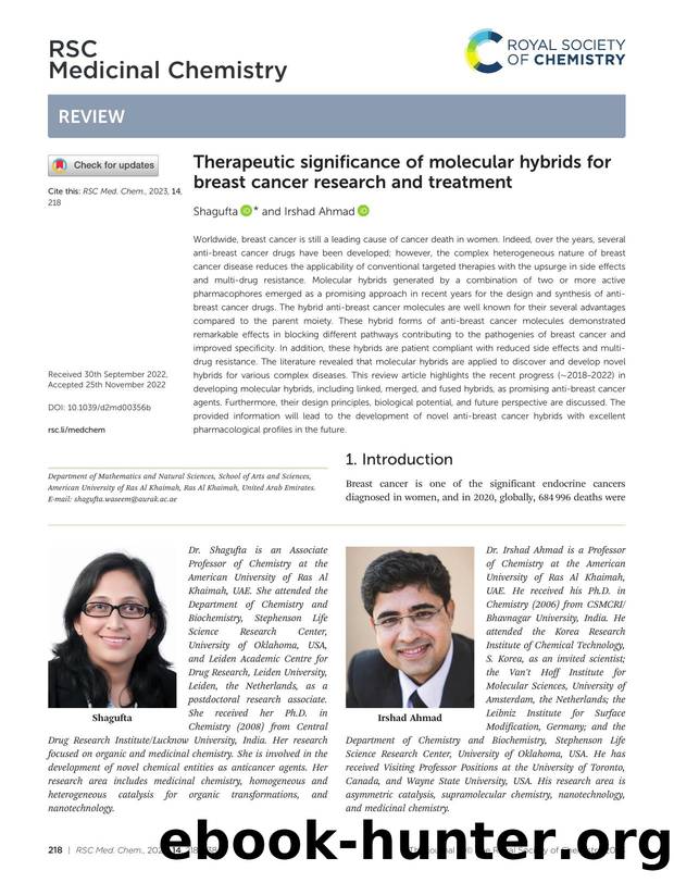 Therapeutic significance of molecular hybrids for breast cancer research and treatment by Shagufta & Irshad Ahmad